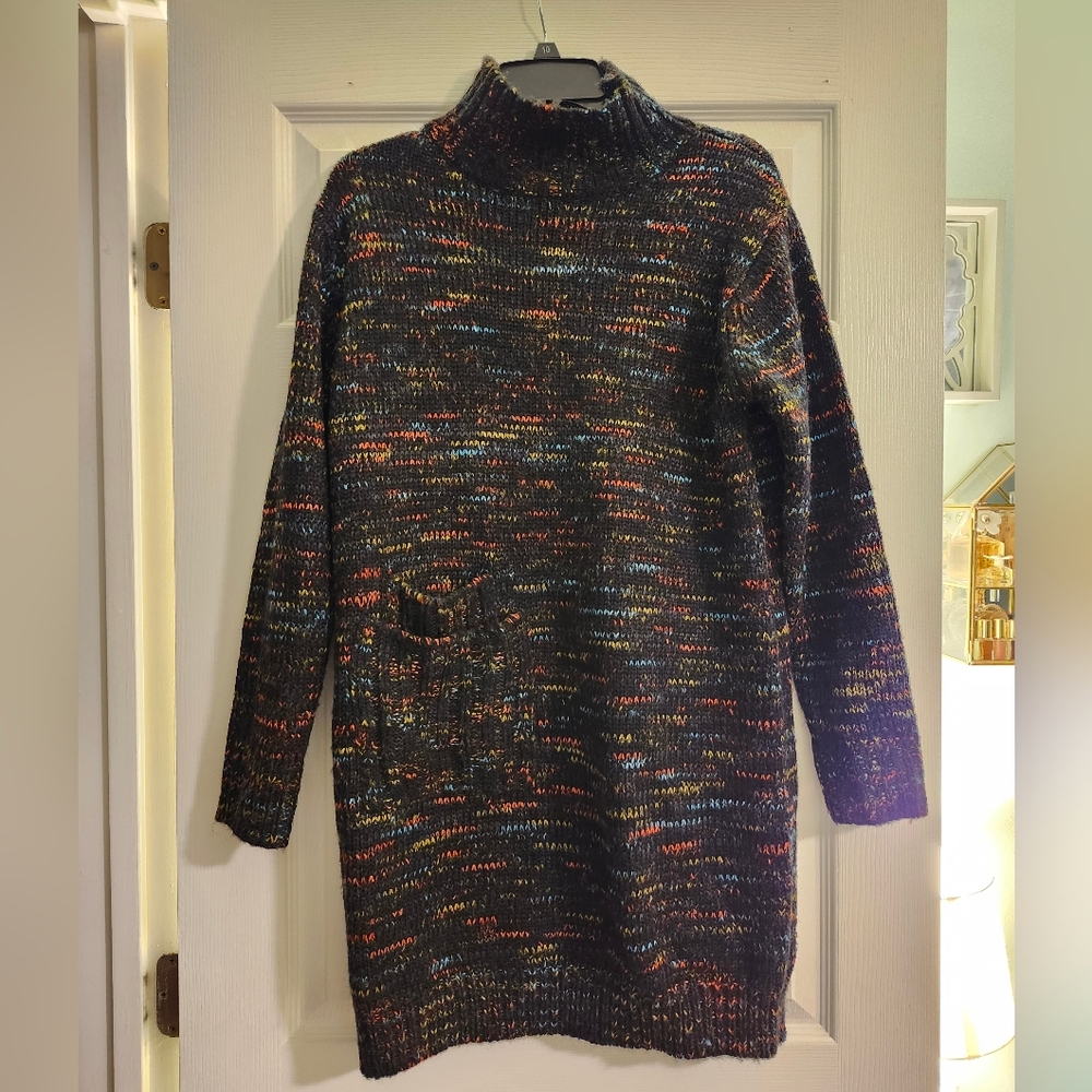ADORA Black And Orange Mohair Knit Turtleneck Sweater Dress Size M